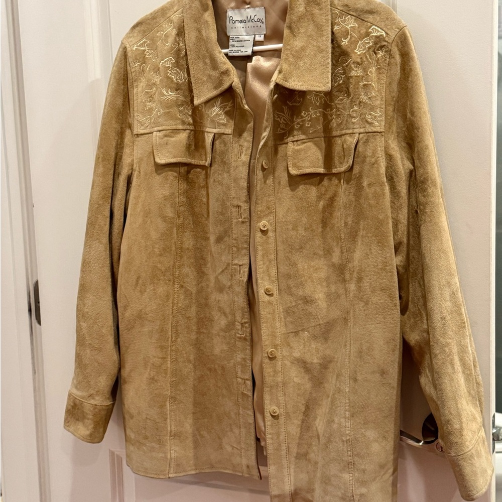 Pamela McCoy Tan Suede Jacket with Embroidery